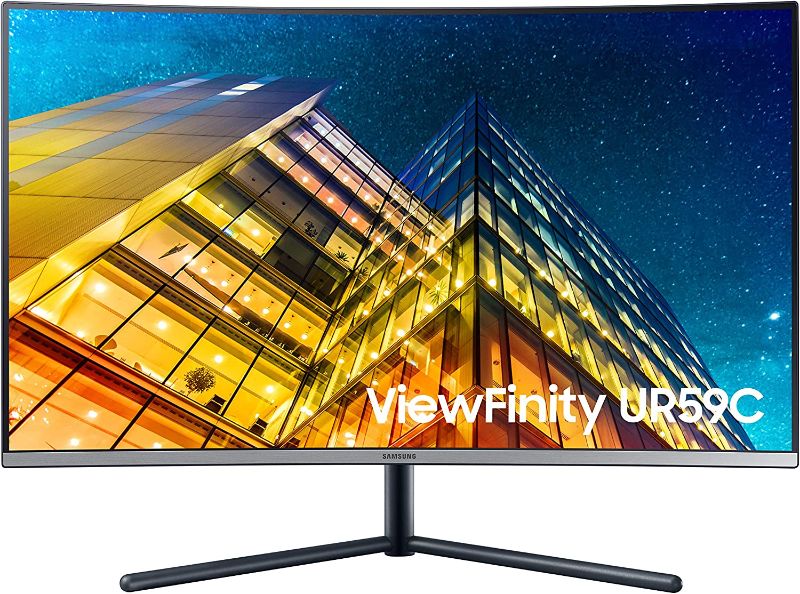 Photo 1 of SAMSUNG UR59 Series 32-Inch ViewFinity 4K UHD (3840x2160) Computer Monitor, Curved, HDMI, Display Port, 3-sided border-less, Eye Saver Mode (LU32R590CWNXZA), Black
