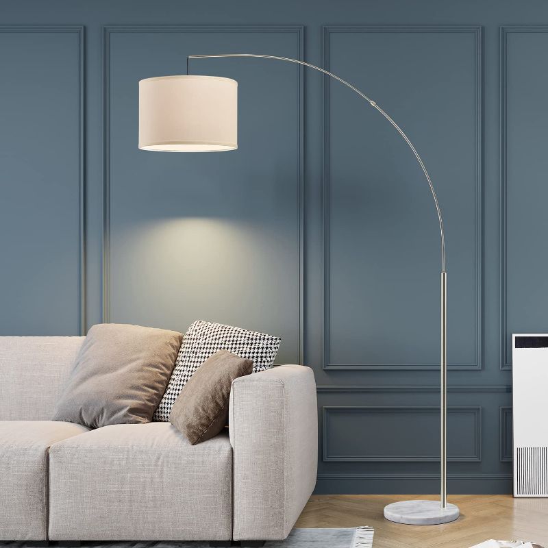 Photo 1 of Oneach Modern Arc Floor Lamp for Living Room Arching Hanging Lamp Shade Over The Couch for Reading Bedroom Office Brushed Steel Arch Standing Floor Light Silver
