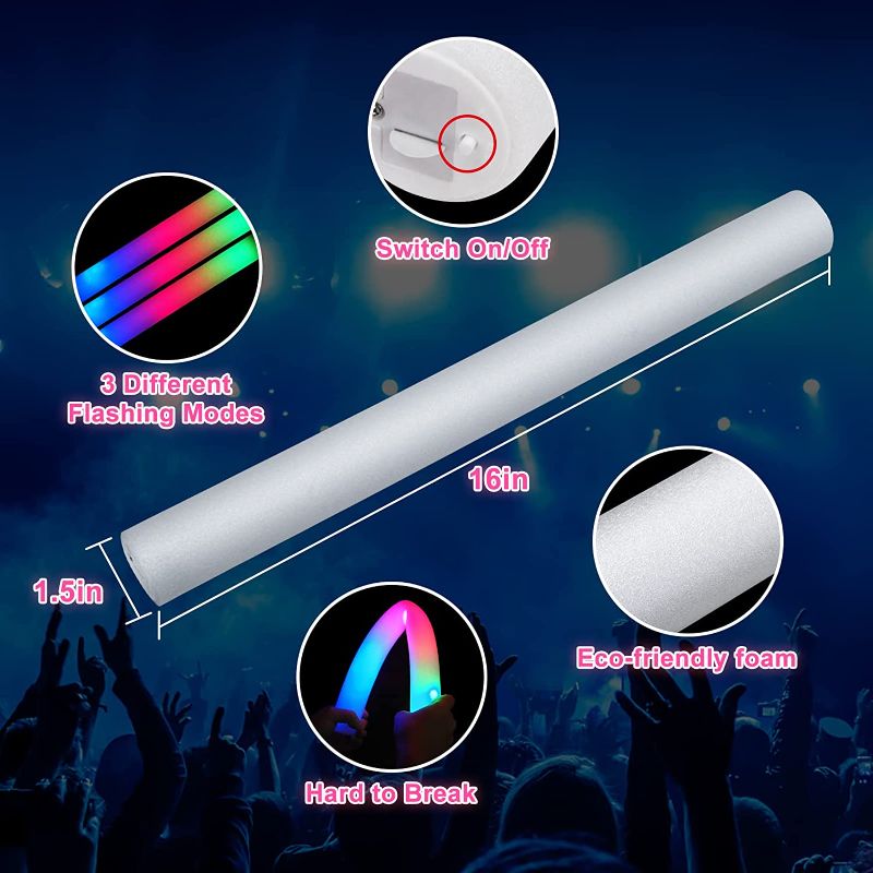 Photo 1 of 46Pcs Foam Glow Sticks, LED Foam Sticks, Glow Sticks Bulk with 3 Modes Colorful Flashing, Glow Sticks Party Pack, Light up Foam Sticks for Wedding, Birthday, Raves, Concert, Christmas, Halloween
