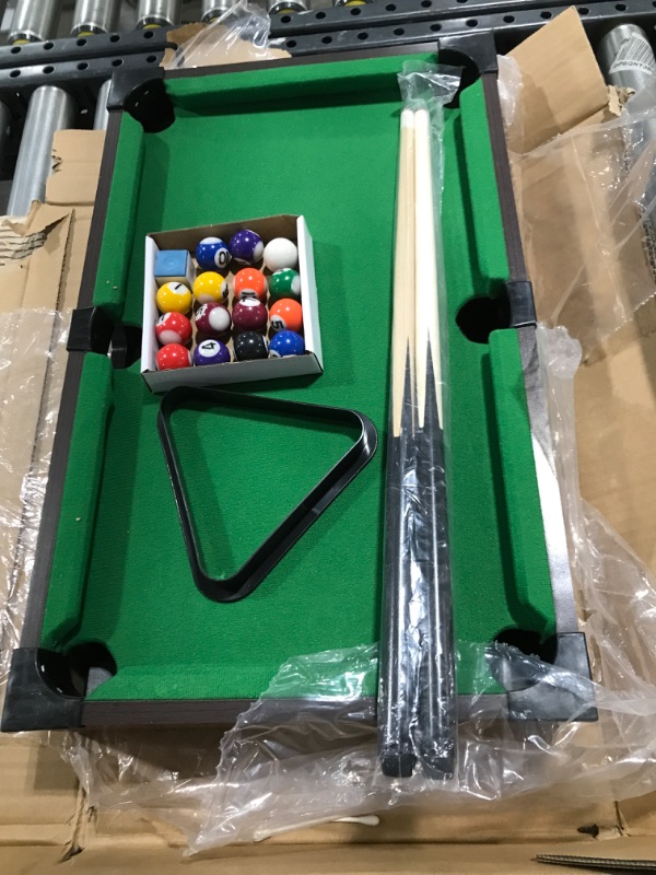Photo 2 of ((READ COMMENTS))) Mini Tabletop Pool Set- Billiards Game Includes Game Balls, Sticks, Chalk, Brush and Triangle-Portable and Fun for the Whole Family by Hey! Play!, green, 12.2x20.2x3.5, (15-3152) Mini Billiards