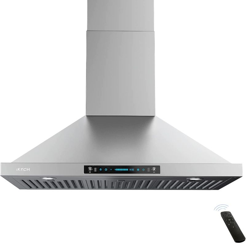 Photo 1 of IKTCH 30 inch Wall Mount Range Hood 900 CFM Ducted/Ductless Convertible, Kitchen Chimney Vent Stainless Steel with Gesture Sensing & Touch Control Switch Panel, 2 Pcs Adjustable Lights(IKP02-30)
