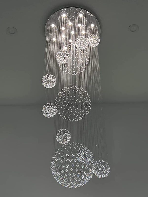 Photo 1 of 7PM Spiral Foyer Chandeliers Entryway High Ceiling, Modern 13-Light Luxury Raindrop Crystal Chandelier Fixtures, Flush Mount Ceiling Light, Dimmable, Large Chandeliers for Staircase, D31.5 × H86.6
