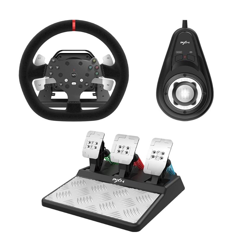 Photo 1 of PXN V10 Force Feedback Steering Wheel Detachable Racing Wheel 270/900 Degree Race Steering Wheel with 3-Pedals and Shifter Bundle for PC,Xbox One,Xbox Series X/S,PS4
