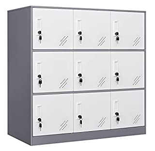 Photo 1 of 9 Door Steel Storage Locker,Office Cabinet Locker,Metal Locker for Living Room and School Locker Organizer(Grey) (B09LT8T46T)