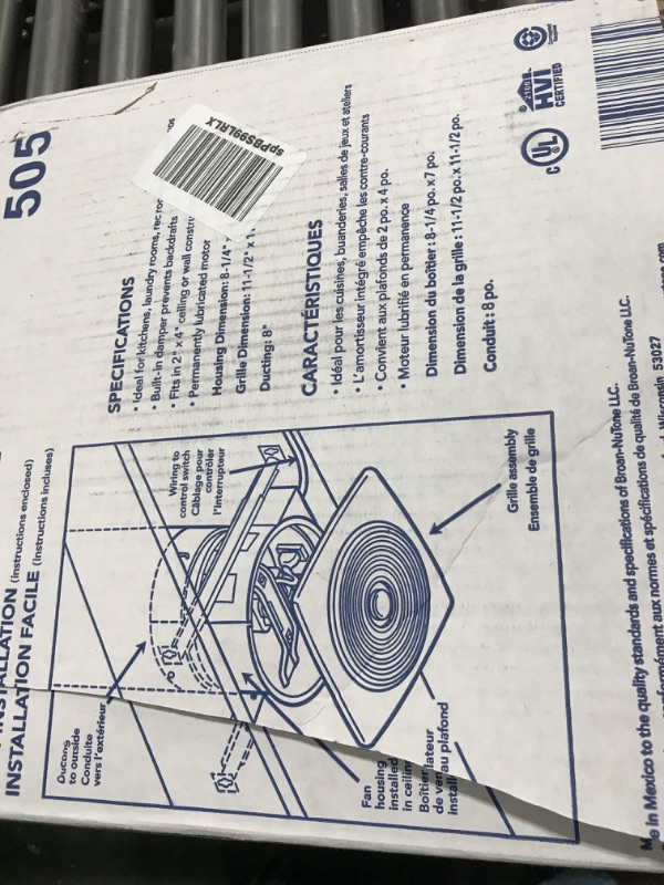 Photo 3 of Broan-NuTone 505 Exhaust Fan, White Vertical Discharge Ceiling Ventilation Fan, 8.5 Sones, 200 CFM, 8"