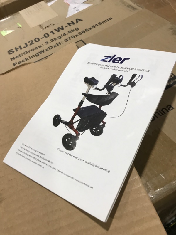 Photo 2 of Zler Upright Walker with PU Tires - Standard Walker for Seniors with Seat and Armrest, Posture Walker with Arm Support, Rolling Mobility Walking Aid with 10'' Wheels for All Terrain 300lbs
