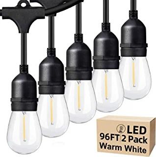 Photo 1 of 96FT(48×2) 2-Pack LED Outdoor String Lights with Waterproof Shatterproof Dimmable 2700K Warm White Filament Bulb, E26 15 Sockets Linkable Commercial Grade Hanging String Lights for Patio Deck Backyard

