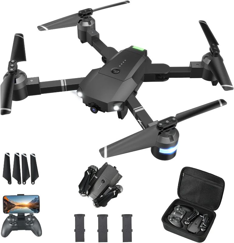 Photo 1 of Drone with Camera for Adults & Kids,ATTOP Skyquad Drone Foldable 1080P FPV Drone w/3 Batteries & Carrying Case,RC Quadcopter of 30 Mins Flight Time,Voice&Gesture Control,One-key Return,Christmas Gift