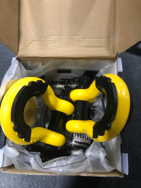 Photo 2 of AUTMATCH D Ring Shackle 3/4" Shackles (2 Pack) 41,887Ibs Break Strength with 7/8" Screw Pin and Shackle Isolator Washers Kit for Tow Strap Winch Off Road Vehicle Recovery Yellow & Black 3/4 Inch Shackles Yellow & Black