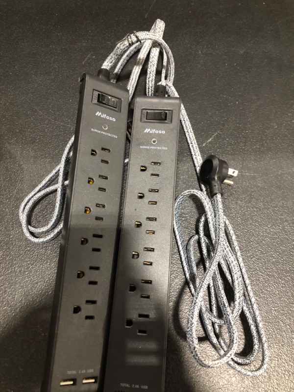 Photo 2 of 2 Pack Surge Protector Power Strip with 6 Outlets 2 USB Ports 5-Foot Long Heavy-Duty Braided Extension Cords Flat Plug 900 Joules 15A Circuit Breaker Wall Mount for Home Office ETL Listed 5 FT