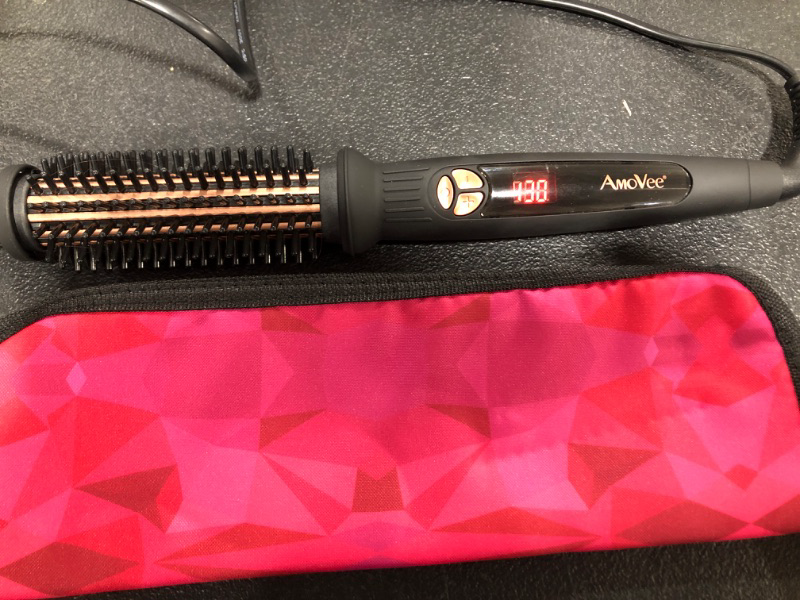 Photo 1 of AmoVee Curling Iron Brush Ceramic Tourmaline Ionic Hair Curling Wand Volumizing Hot Brush with 1 Inch Barrel & Anti-Scald Bristles for All Hair Types, Dual Voltage, Instant Heat 1 Inch REGULAR SIZE