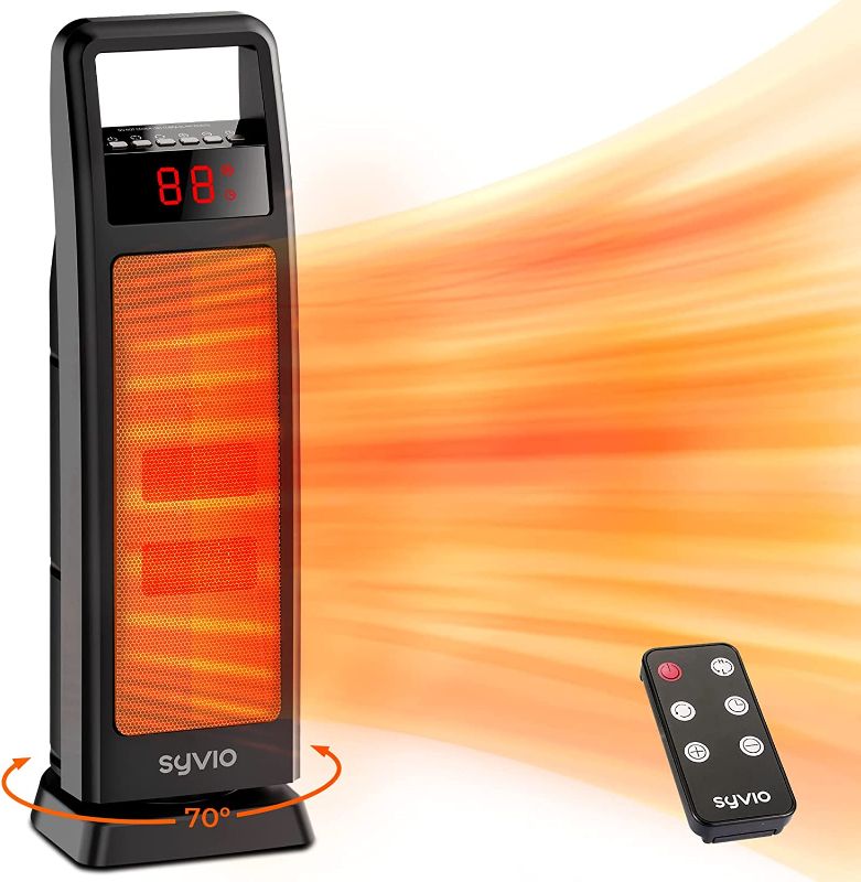 Photo 2 of Syvio 24’’ Space Heater, 1500W 2S Fast Heating, Portable Heater with Thermostat, 8H Timer, Remote, 70° Swing, OverHeat&Tip-over Protect, Electric Heaters for Indoor Use, Large Room Office Garage
