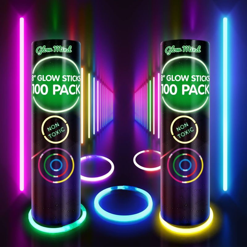 Photo 1 of 200 Ultra Bright Glow Sticks Bracelets and Necklaces - Glow in The Dark Party Supplies Decorations - Bulk 8" Glowsticks Party Favors Pack
