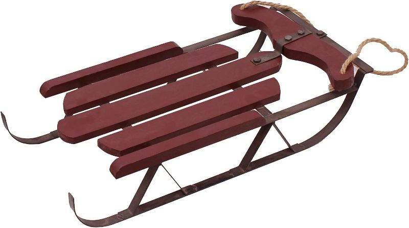 Photo 1 of Wood Decorative Sleigh Metal Christmas Decoration Vintage Santa Sleds, Rustic Hanging Ornament Burgundy Sled with Natural Jute Rope, Indoor Outdoor Holiday Decor for Farmhouse Yard Home (Large)
