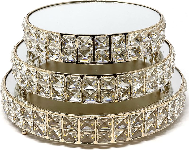 Photo 1 of Allgala 3 Piece Set Crystal Gold Plated Cheese Dessert Cupcake Cake Stand with Mirror Plate-Gold Round-HD89202

