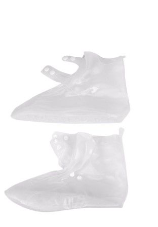 Photo 1 of 1 Pair Waterproof Protector Shoes Cases Unisex Buckle Rain Shoes Covers High-Top Anti-Slip Thicken Rain Shoes Boot Cover White 40-41