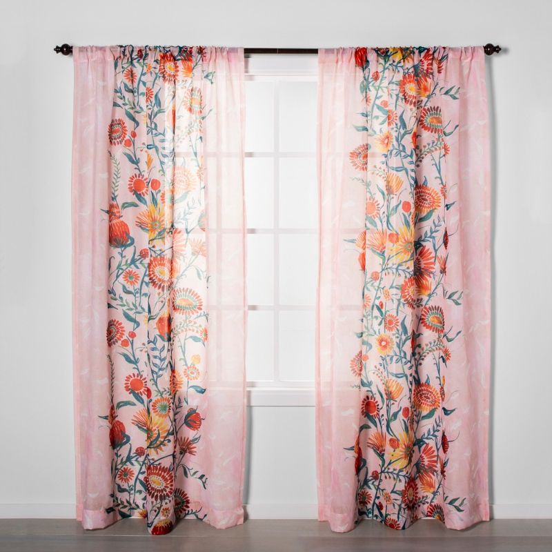 Photo 1 of 1pc 54"x84" Sheer Floral Daisy Curtain Panel Pink - Opalhouse™