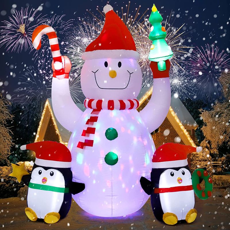 Photo 1 of 7Ft Christmas Inflatables Outdoor Decorations - Christmas Blow up Yard Lighted Decorations Inflatable Snowman & Penguins with Hand Ornaments, 