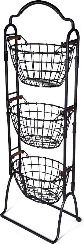 Photo 1 of Adjustable 3-Tier Metal Floor Standing Fruit/Home Storage Basket, Antique Black [Stock photo differs slightly from actual Item]