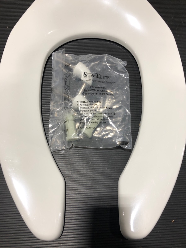 Photo 2 of BEMIS 1955CT Commercial Heavy Duty Open Front Toilet Seat will Never Loosen & Reduce Call-backs, ELONGATED, Plastic, White White Elongated - White