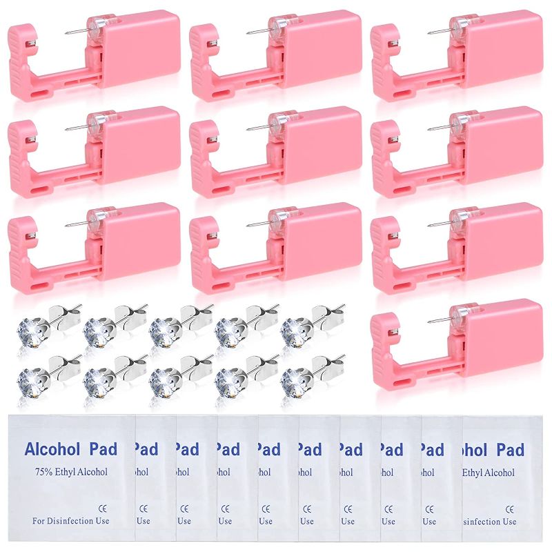 Photo 1 of 10Pcs Ear Piercing Kit, Evatage Disposable Self Ear Piercing Gun Kit, Nose Piercing Tools with Crystal Stud Earrings for Home Salon Piercing 