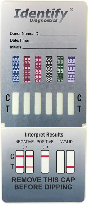 Photo 1 of 5 Pack Identify Diagnostics 6 Panel Drug Test Dip - Testing Instantly for 6 Different Drugs THC, COC, MOP, OXY, MET, BZO ID-CP6-DIP (5) 