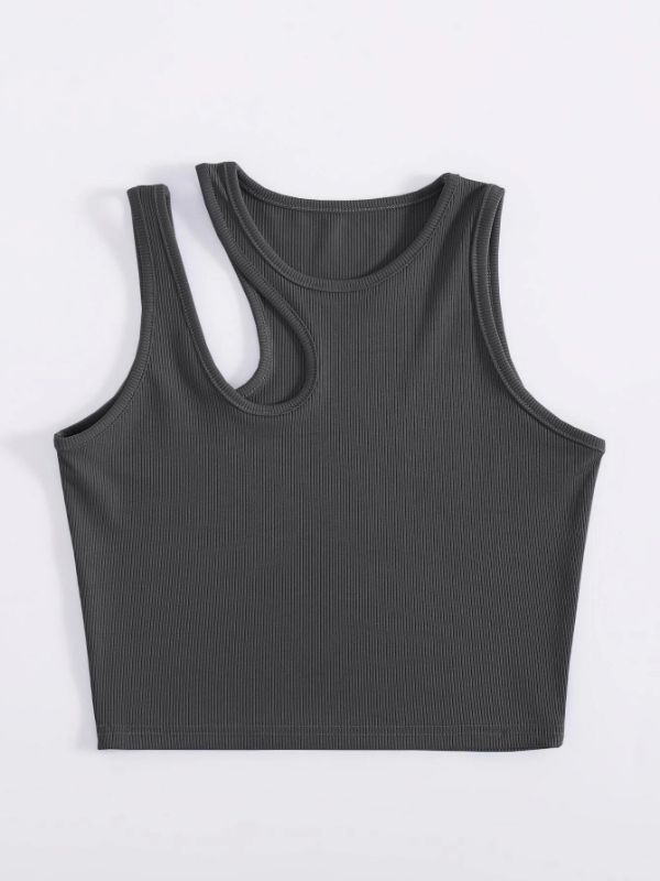 Photo 1 of [Size S] Solid Cut Out Shoulder Crop Tank Top
