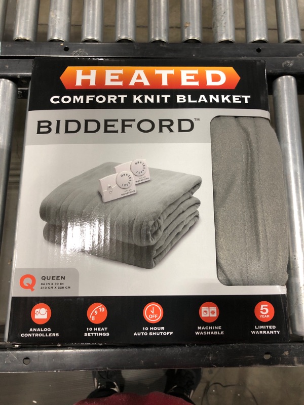 Photo 2 of Biddeford Blankets Comfort Knit Electric Heated Blanket with Analog Controller, Queen, Grey Queen Grey