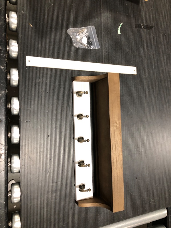 Photo 1 of Rebee Vision Key Holder for Wall with Shelf : Farmhouse 2-Color Key Rack with 5 Rustic Keys Hooks and Primitive Wood Mail Organizer Wall Mount - Decorative Entryway Décor (Retro Brown) Brown and White