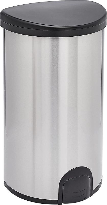 Photo 1 of amazon basics automatic hand free stainless steel trash can Toe tap, 50-Liter