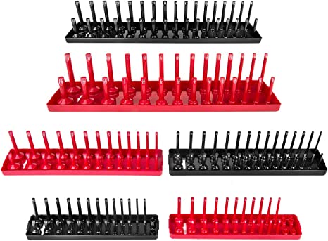 Photo 2 of 6PCS Socket Organizer Tray Set, Red SAE & Black Metric Socket Storage Trays, 1/4-Inch, 3/8-Inch & 1/2-Inch Drive Deep and Shadow Socket Holders for Toolboxes https://a.co/d/b3Hau1t