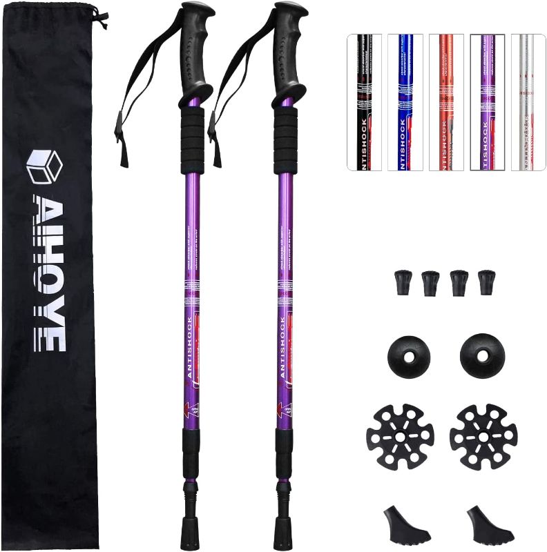 Photo 1 of Aihoye Hiking Trekking Poles, 2 Pack Collapsible,Lightweight, Anti Shock, Hiking or Walking Sticks,Adjustable Hiking Pole for Men and Women