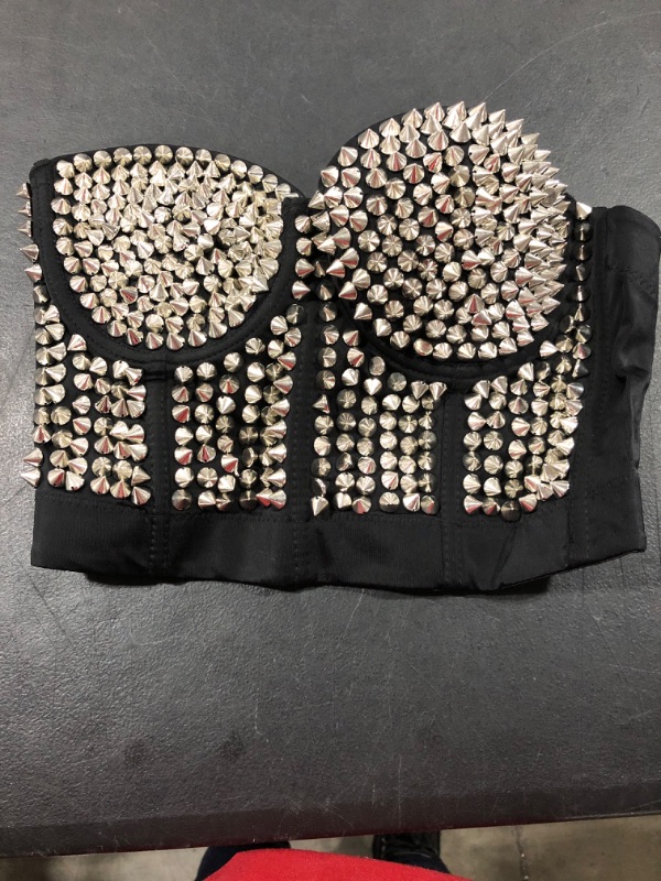 Photo 2 of Alivila.Y Fashion Womens Metallic Spike Punk Goth Bra Clubwear Corset Top Medium Silver, Size unknown.