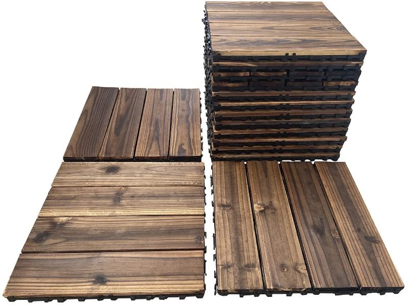 Photo 1 of 36 Pack Hardwood Interlocking Patio Deck Tiles, Wood Interlocking Flooring Tiles,12" × 12" Interlocking Patio Tiles,Outdoor Interlocking Waterproof  12" length x 12" width x 0.87" height. 