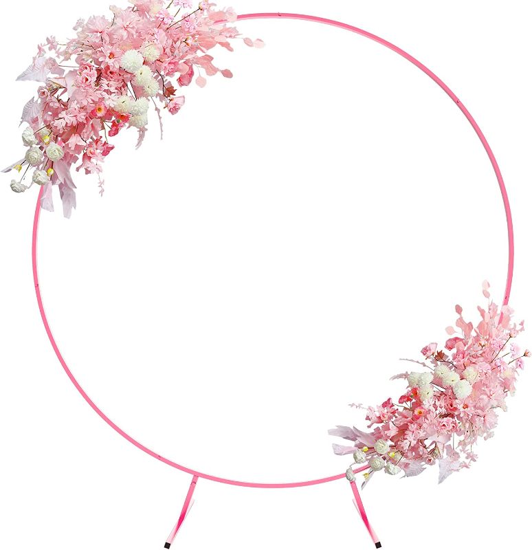 Photo 1 of Asee'm Round Backdrop Stand 6.6ft Circle Balloon Arch Frame Metal Circle Arch Stand for Wedding Birthday Party Baby Shower Graduation Decoration (Pink)