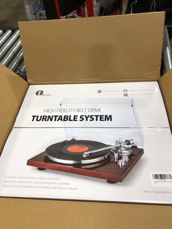 Photo 2 of 1 BY ONE Belt Drive Turntable with Bluetooth Connectivity, Built-in Phono Pre-amp, USB Digital Output Vinyl Stereo Record Player with Magnetic Cartridge, 33 or 45 RPM