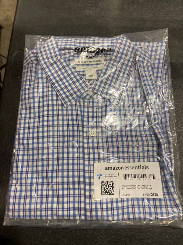 Photo 2 of Amazon Essentials Men's Regular-Fit Short-Sleeve Poplin Shirt X-Large Blue, Plaid