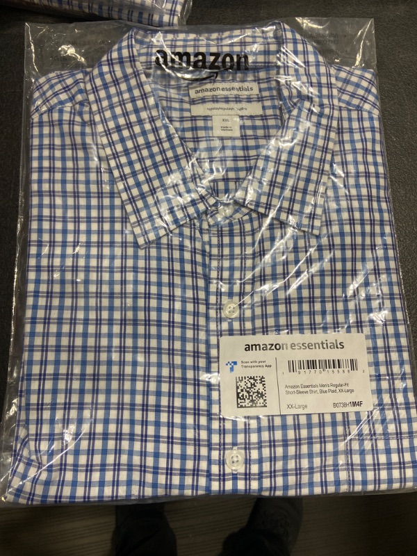 Photo 2 of Amazon Essentials Men's Regular-Fit Short-Sleeve Poplin Shirt XX-Large Blue, Plaid