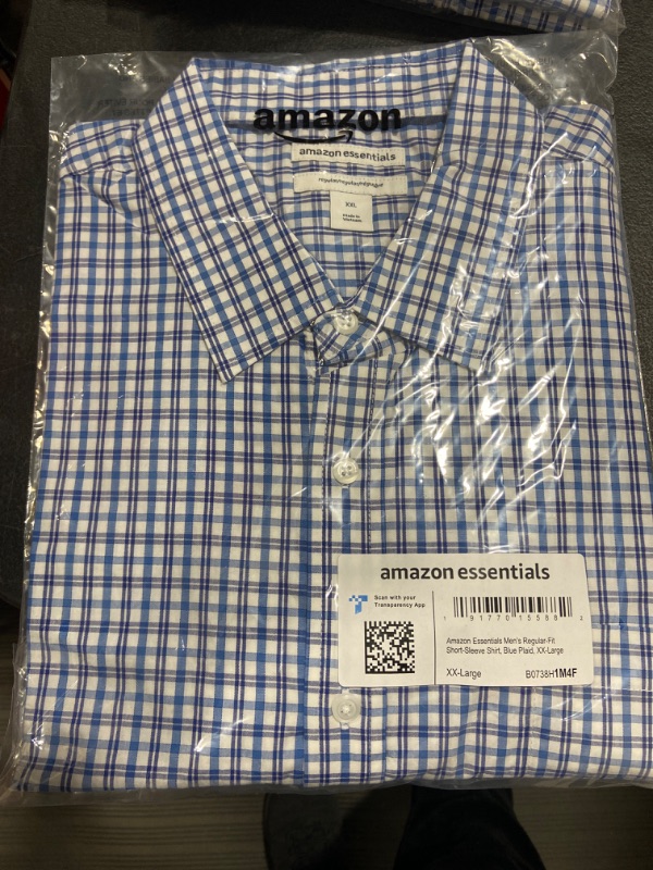 Photo 2 of Amazon Essentials Men's Regular-Fit Short-Sleeve Poplin Shirt XX-Large Blue, Plaid