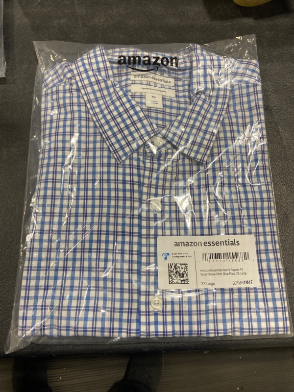 Photo 2 of Amazon Essentials Men's Regular-Fit Short-Sleeve Poplin Shirt XX-Large Blue, Plaid