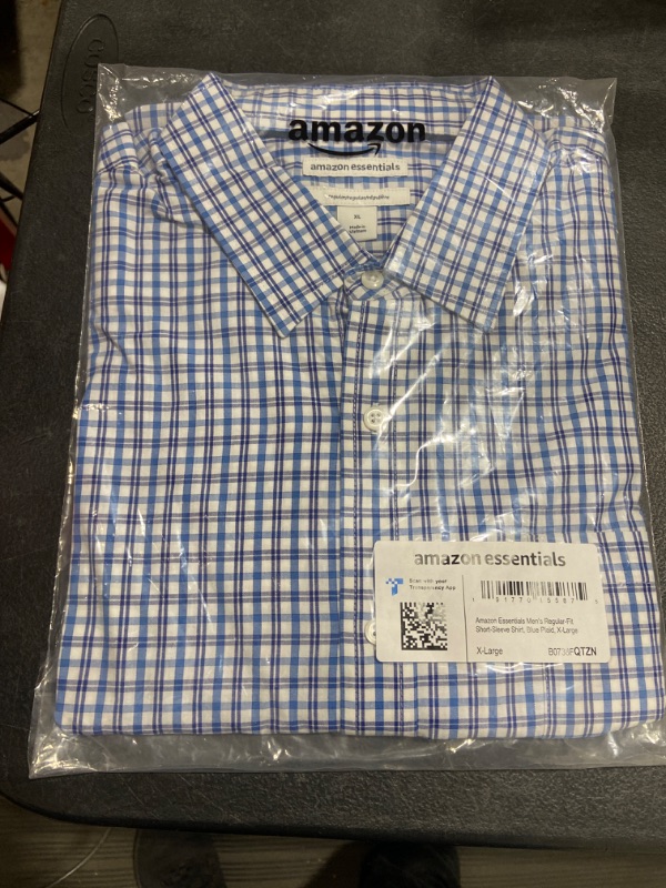 Photo 2 of Amazon Essentials Men's Regular-Fit Short-Sleeve Poplin Shirt X-Large Blue, Plaid