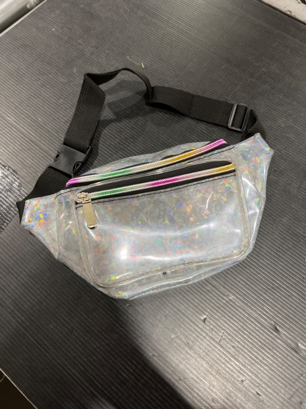 Photo 2 of 80s Silver Fanny Pack For Women Grils Rave Festival Belts Holographic Waist Packs (Silver)
