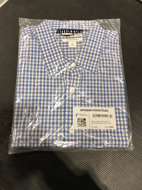 Photo 2 of Amazon Essentials Men's Regular-Fit Short-Sleeve Poplin Shirt XX-Large Blue, Plaid