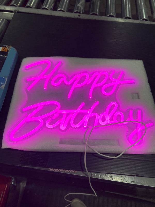 Photo 1 of Happy Birthday Neon Sign Dimmable Pink Neon Happy Birthday Sign 16.5x12 in Happy Birthday Neon Light Sign Neon Light Sign for Birthday Party Decoration USB Powered Kids Gift with Switch B-Pink