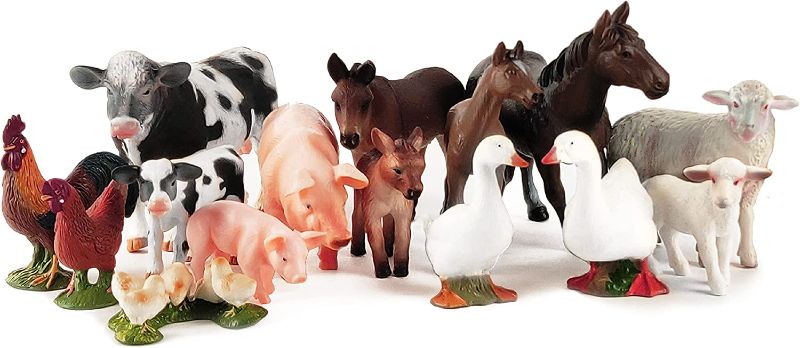 Photo 1 of Boley Farm Animal Figurines - 15 Piece Playset of Small Realistic Plastic Assorted Farm Animals for Toddlers and Kids