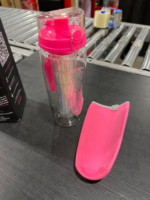 Photo 2 of Zulay (34oz Capacity) Fruit Infuser Water Bottle With Sleeve - BPA Free Anti-Slip Grip & Flip Top Lid Infused Water Bottles for Women & Men - Water Infusion Bottle With Cleaning Brush Flamingo Pink
