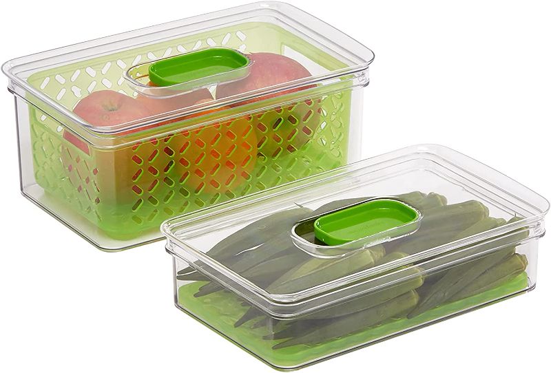 Photo 1 of Amazon Basics Set of 2 Produce Food Saving Containers with Vented Lids, BPA Free Plastic - 1 Large (4.3 Qt), 1 Medium Short (2.6 Qt)
