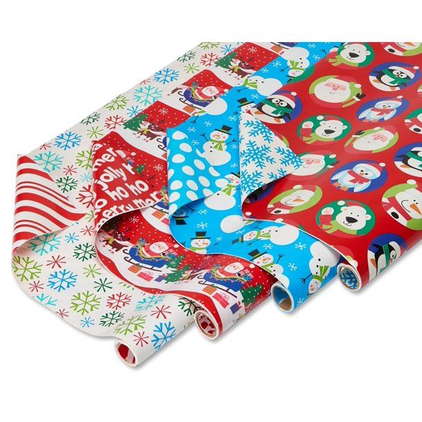 Photo 1 of American Greetings Christmas Reversible Wrapping Paper, Santa, Snowflakes, Snowmen and Characters, 4-Roll, 30", 160 Total Sq. Ft.
