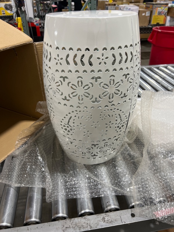 Photo 2 of 18.5" White Lace Cut Outdoor Patio Accent Side Table
