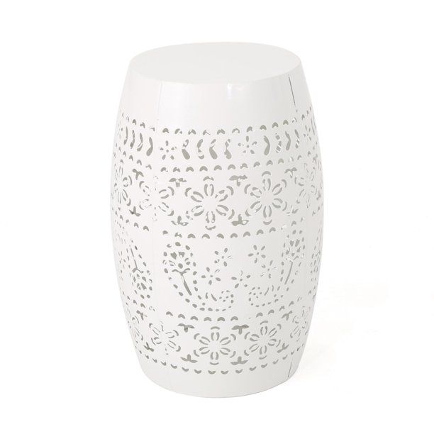 Photo 1 of 18.5" White Lace Cut Outdoor Patio Accent Side Table
